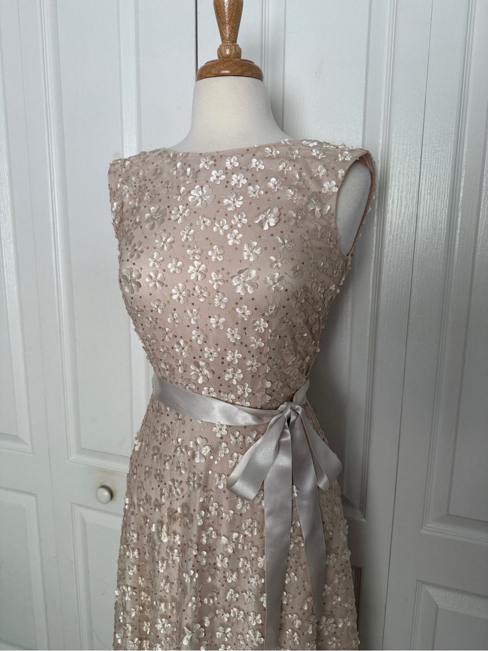 Tahari Champagne/Blush Pink Floral Embellished Formal Dress Size 4 - Picture 4 of 6